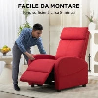 Poltrona Relax Reclinabile con Poggiapiedi in Tessuto Effetto Lino, 69x85x100 cm, Rosso