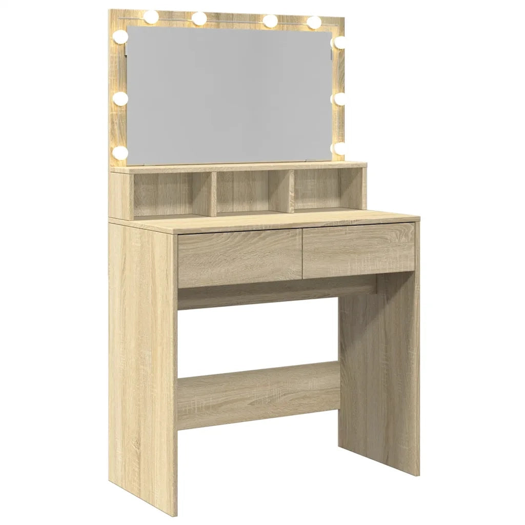 Toeletta | Tavolo da Trucco con LED Rovere Sonoma 80x41x134,5 cm
