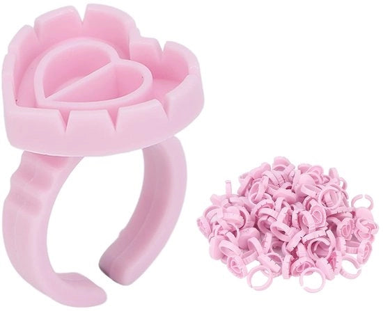 Kit di Estensioni Ciglia 100 pezzi - Adattatori a forma di cuore in plastica a vite - ciglia voluminose - anelli per applicazione - trattamento delle ciglia professionale - inclusa istruzioni per l'uso - ciglia false