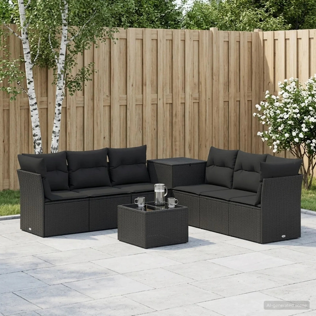 Set di divani 8 pz Nero Rattan sintetico e Acciaio 3448260