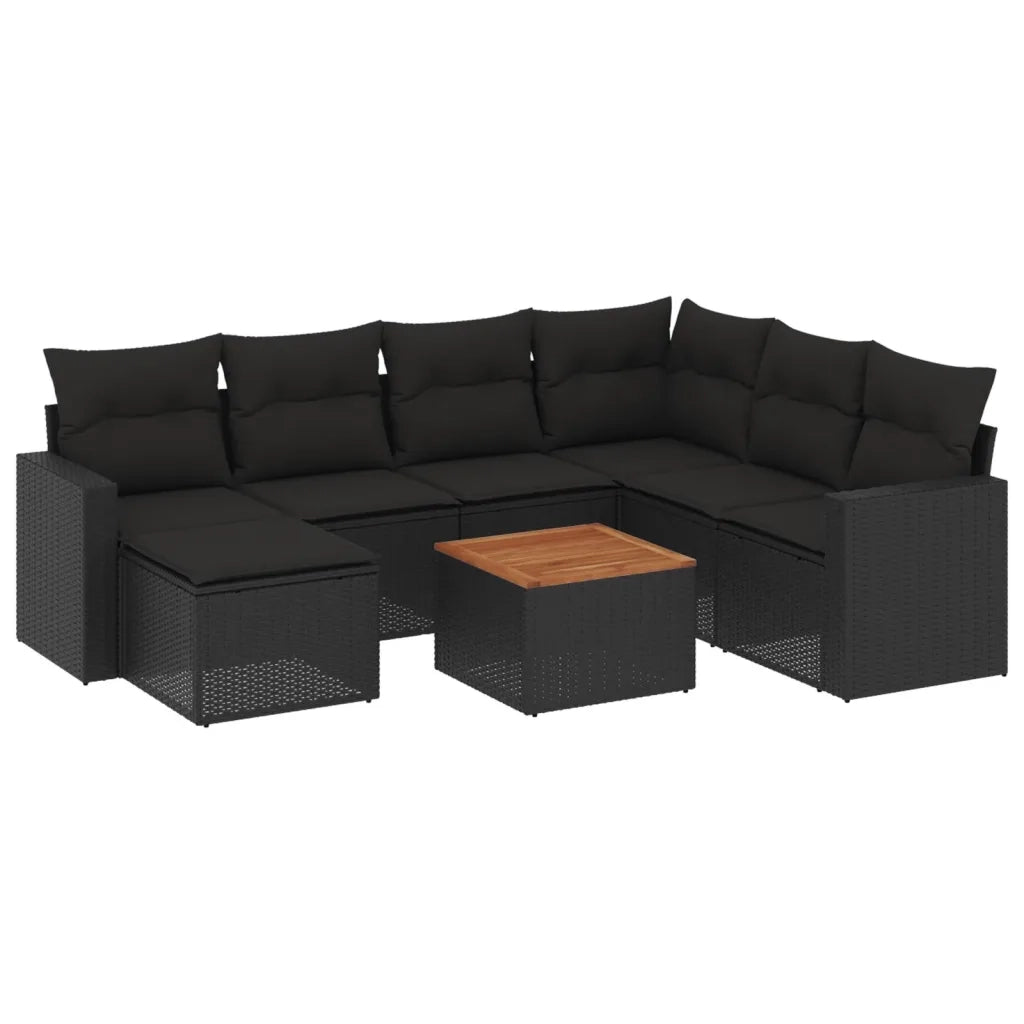 Set Divani da Giardino con Cuscini 8 pz Nero in Polyrattan 3256566