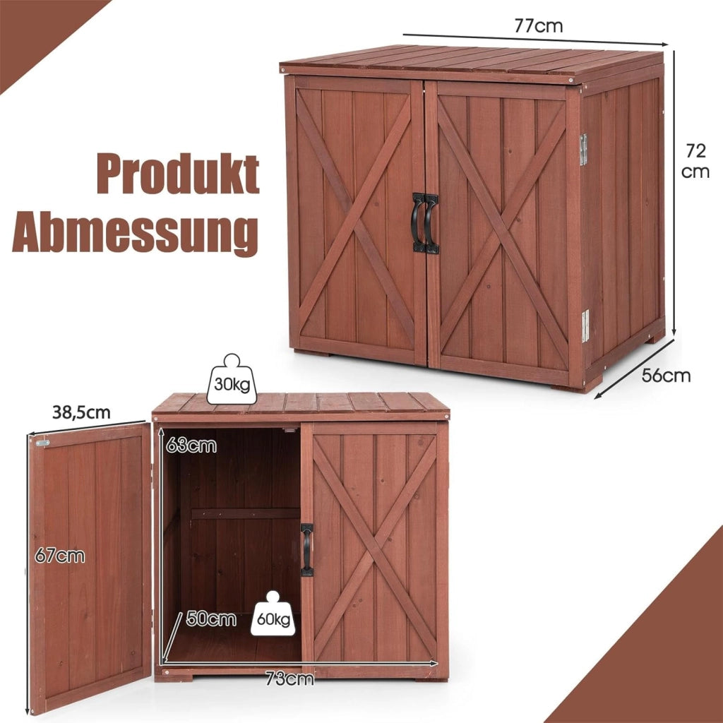 Armadietto da giardino con doppie ante e maniglie, armadietto per esterni, resistente alle intemperie, in legno, 77 x 56 x 72 cm