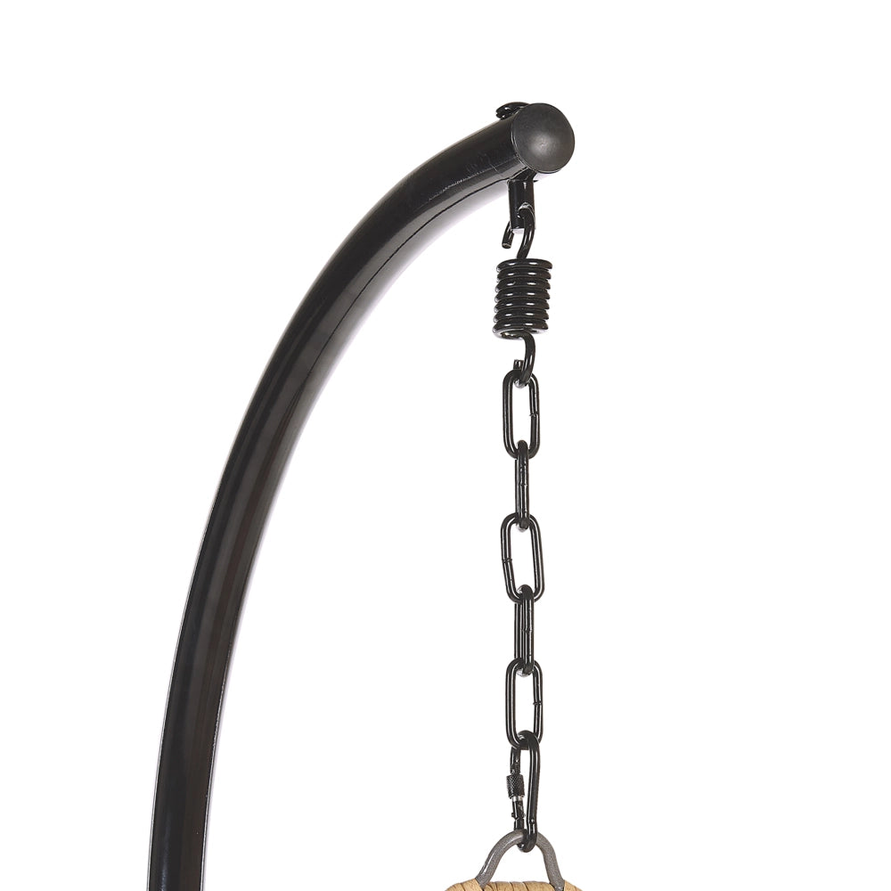 Sedia sospesa poltrona pensile Cestino di vimini rotondo in rattan beige con cuscini Struttura in metallo Boho