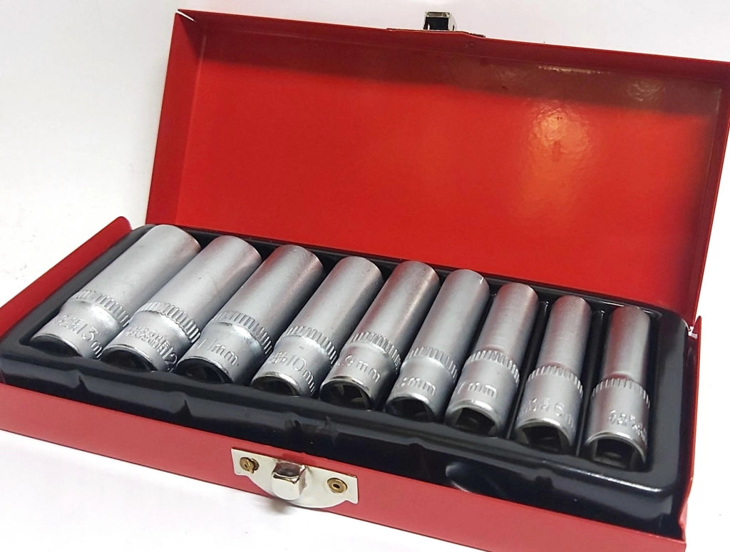 SET DI CHIAVI BUSSOLA LUNGHE DA 1/4 CHROME VANADIUM 5 - 13 mm 9 PEZZI CANDELETTE