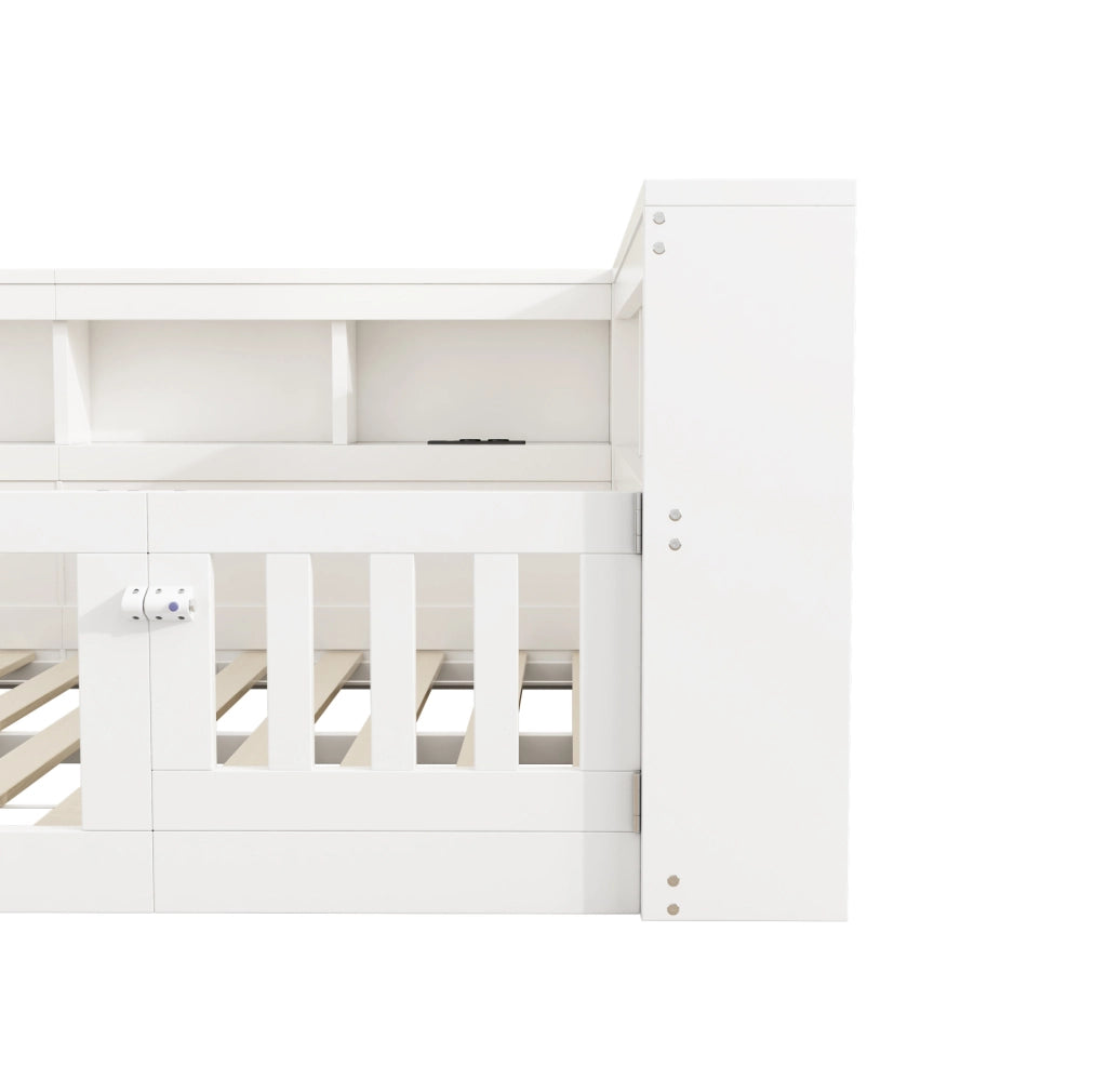 Daybed con staufach, prese USB e sponde pieghevoli, 140 x 200 cm, bianco