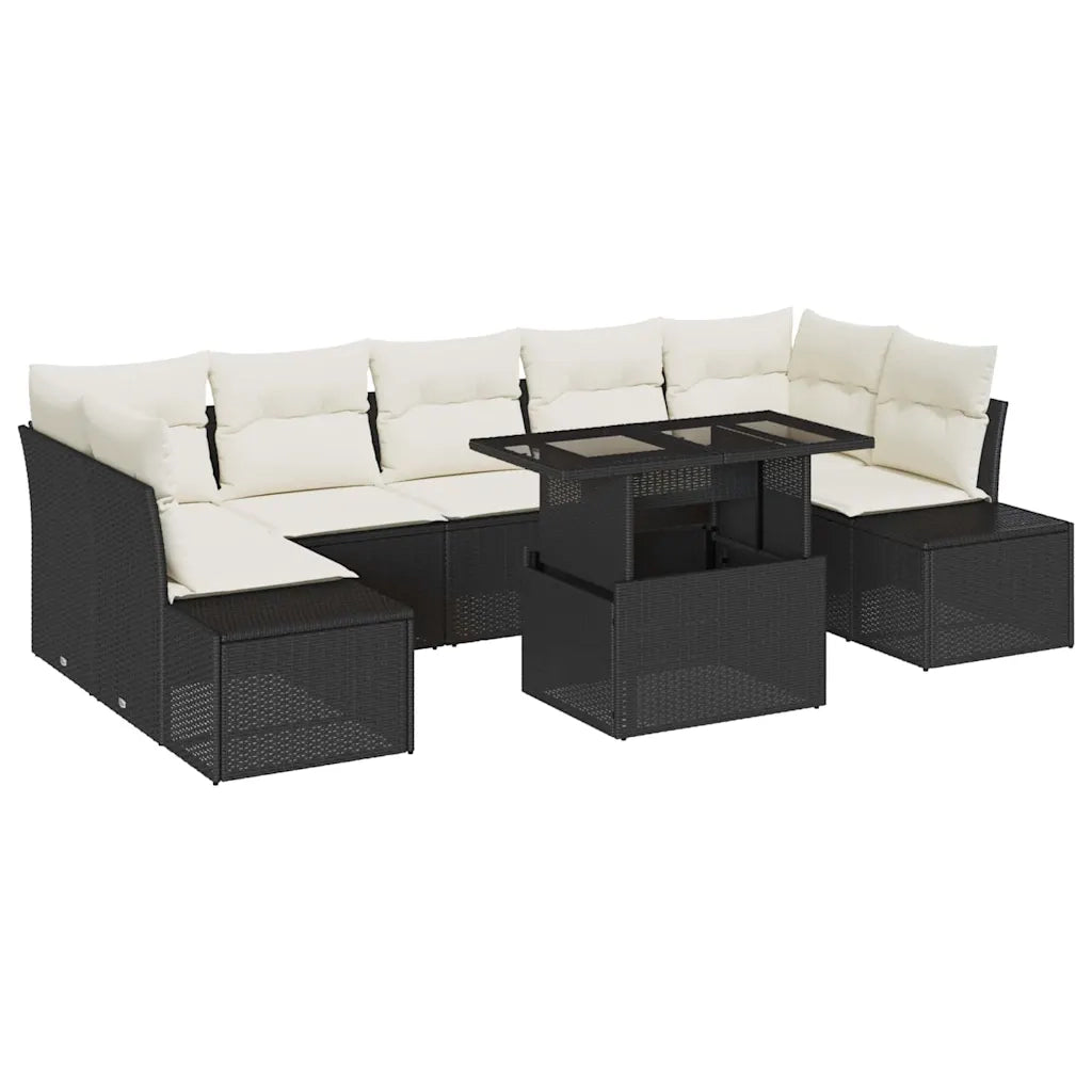 Set Divano da Giardino con cuscino 8 pcs Nero e Crema