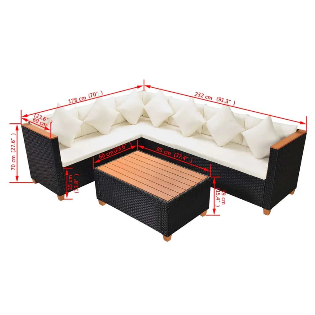Set di mobili da giardino mobili da esterno 4 pezzi con cuscini resina intrecciata nera 02_0016205
