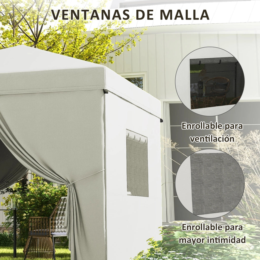 Tenda da giardino pieghevole 3x3 m ¨C zephmum ¨C 4 cortine laterali, 2 finestre, bianco
