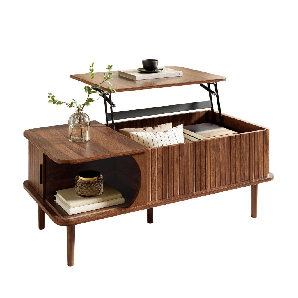 Tavolino da caffè 100x48x55.5 cm con piano sollevabile in MDF noce