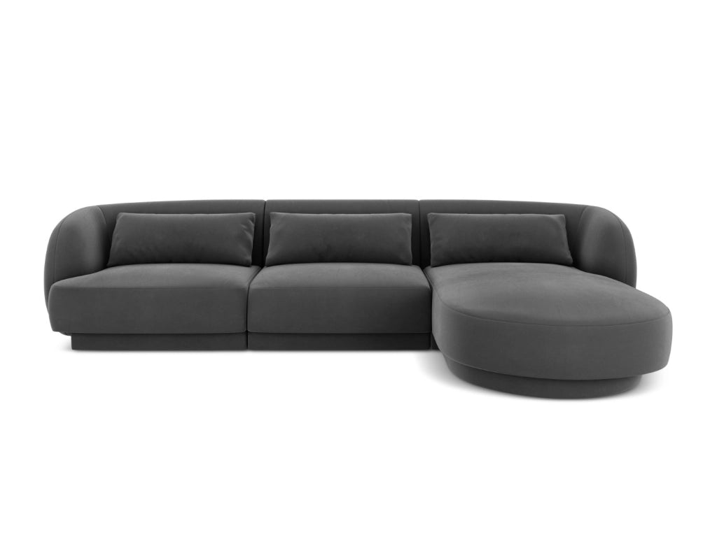 Cosmopolitan Design - Divano angolare destro "Tulum" 4 posti in velluto grigio 