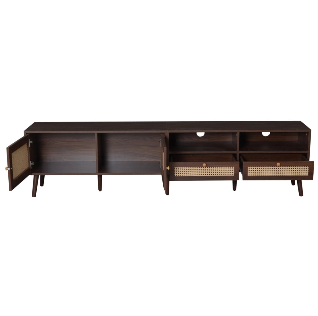 Mobile TV 200x37x49.5 cm per TV fino a 80 pollici con 2 ante in rattan e 2 cassetti; pannello truciolare; marrone