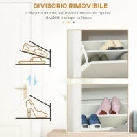 Scarpiera Moderna per 12 Paia Max con 2 Cassetti Regolabili e Rimovibili, in Legno, 72x26x80 cm, Bianco