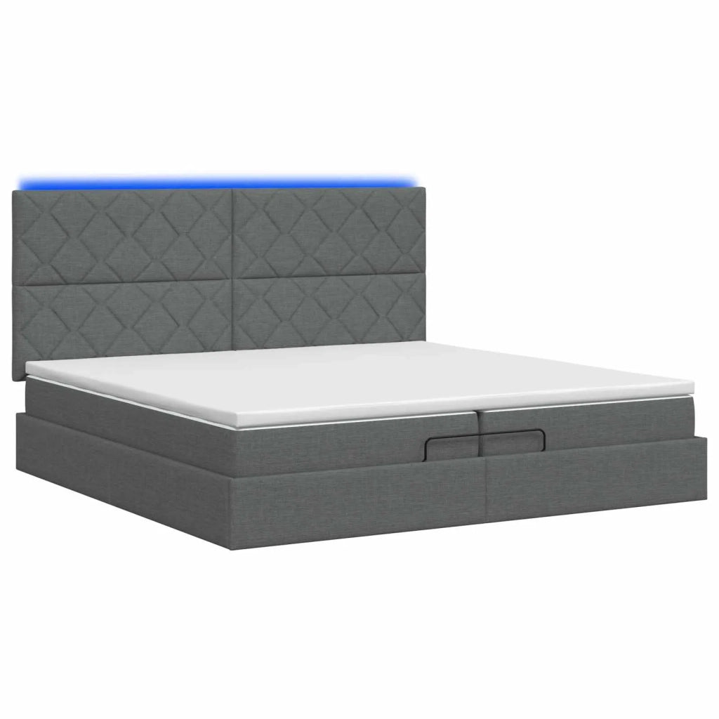 Letto Ottomano con Materasso e LED Grigio Scuro 200 x 200 cm 3458181