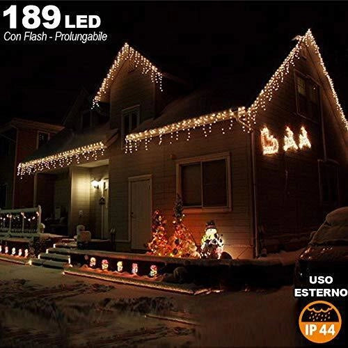 Tenda Cascata Luminosa Bianco Caldo 510x90 Esterno Prolungabile a 15MT 189 LED