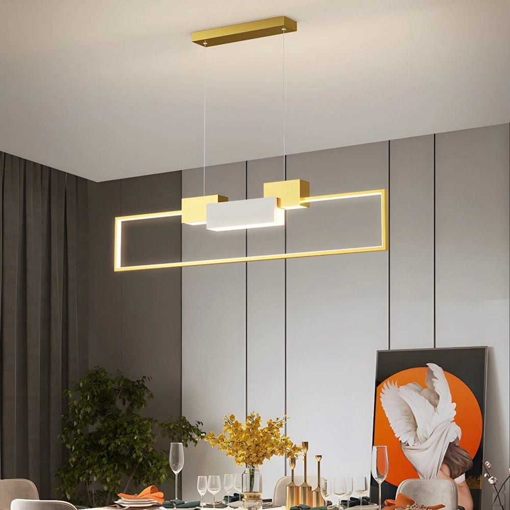 Trade Shop - Lampadario A Sospensione Led 36w Rettangolare Con Telecomando Design Moderno Oro 71592 -