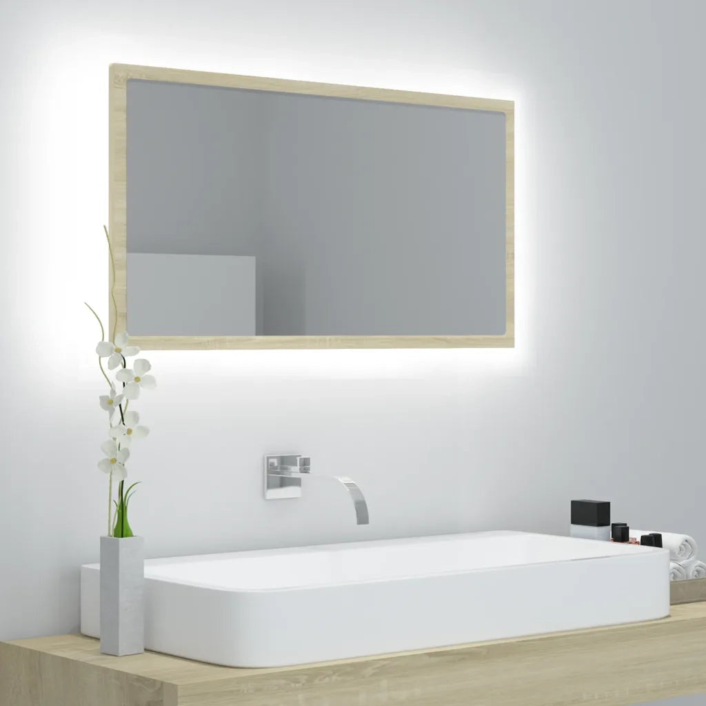 Specchio da Bagno LED Rovere Sonoma 80x8,5x37 cm in Acrilico 804927