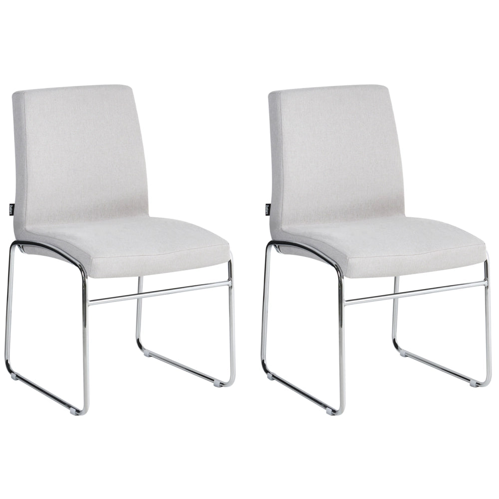Set di 2 sedie da pranzo imbottite con braccioli, rivestimento grigio chiaro, base in metallo design moderno