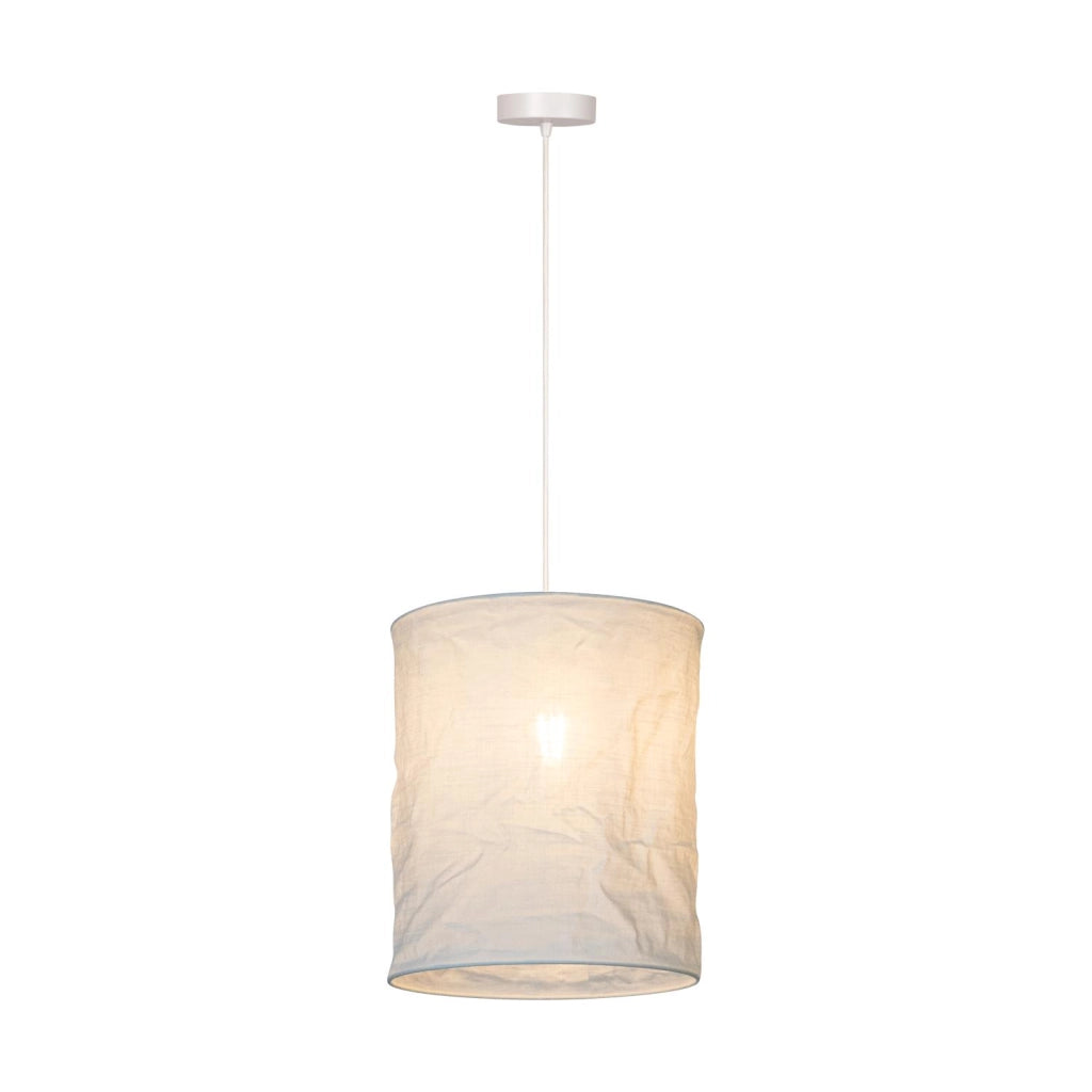 Lampada sospesa TISSAJA bianca lino cilindrica 1xE27