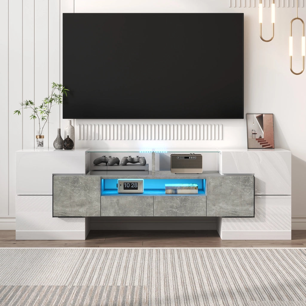 Cassettiera TV bianco lucido in truciolare 145 cm