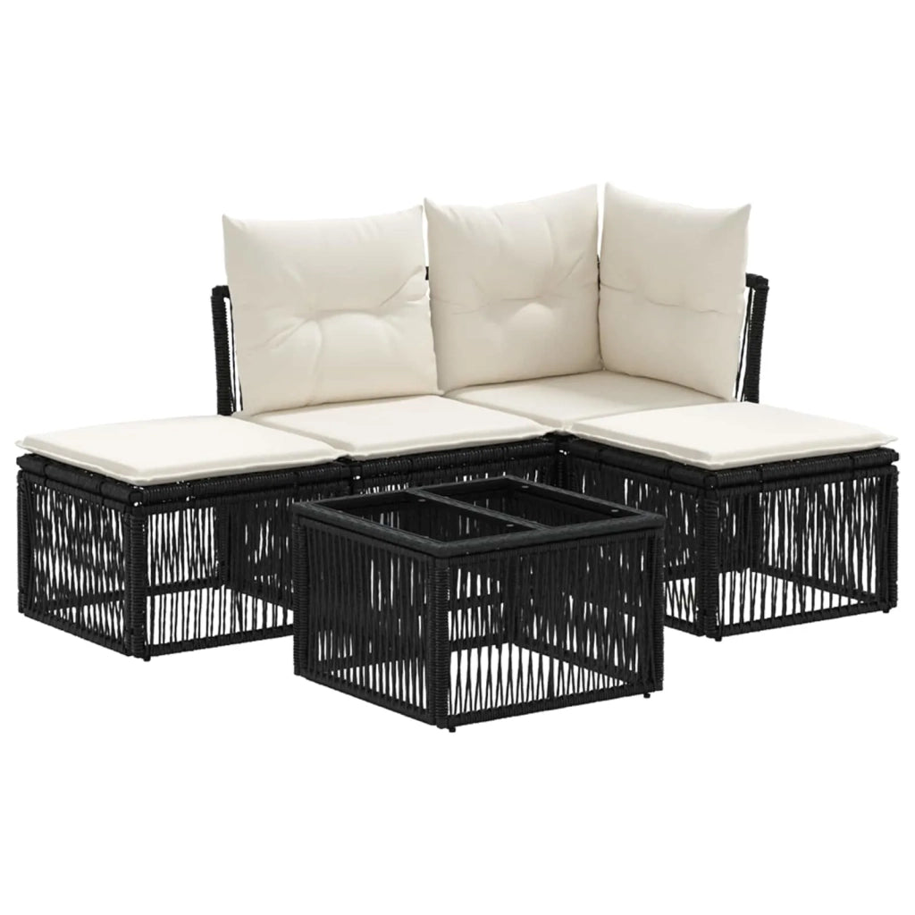 Set Divano da Giardino 5 pcs Nero polyrattan