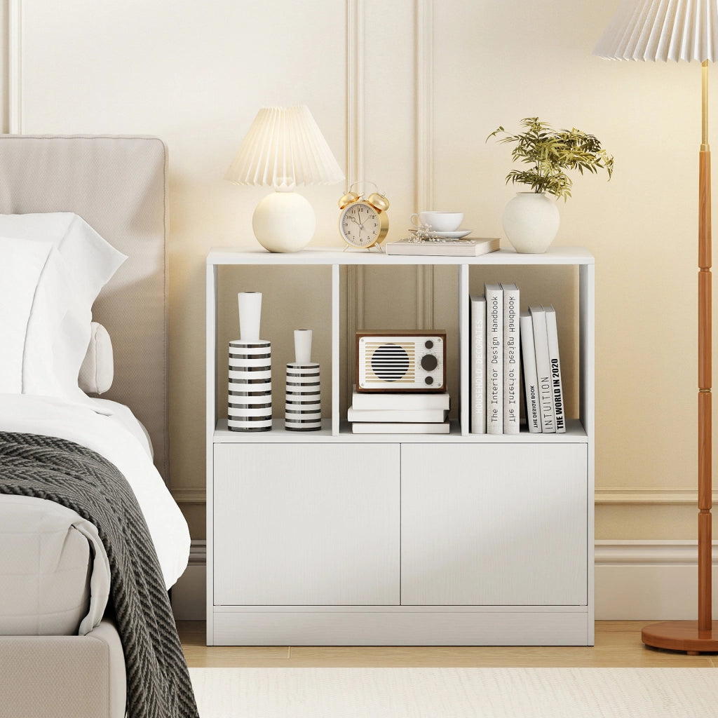 Libreria ante e mobiletto scaffale moderno a 3 livelli per soggiorno studio camera da letto-Scaffale da terra mensola di archiviazione Bianco