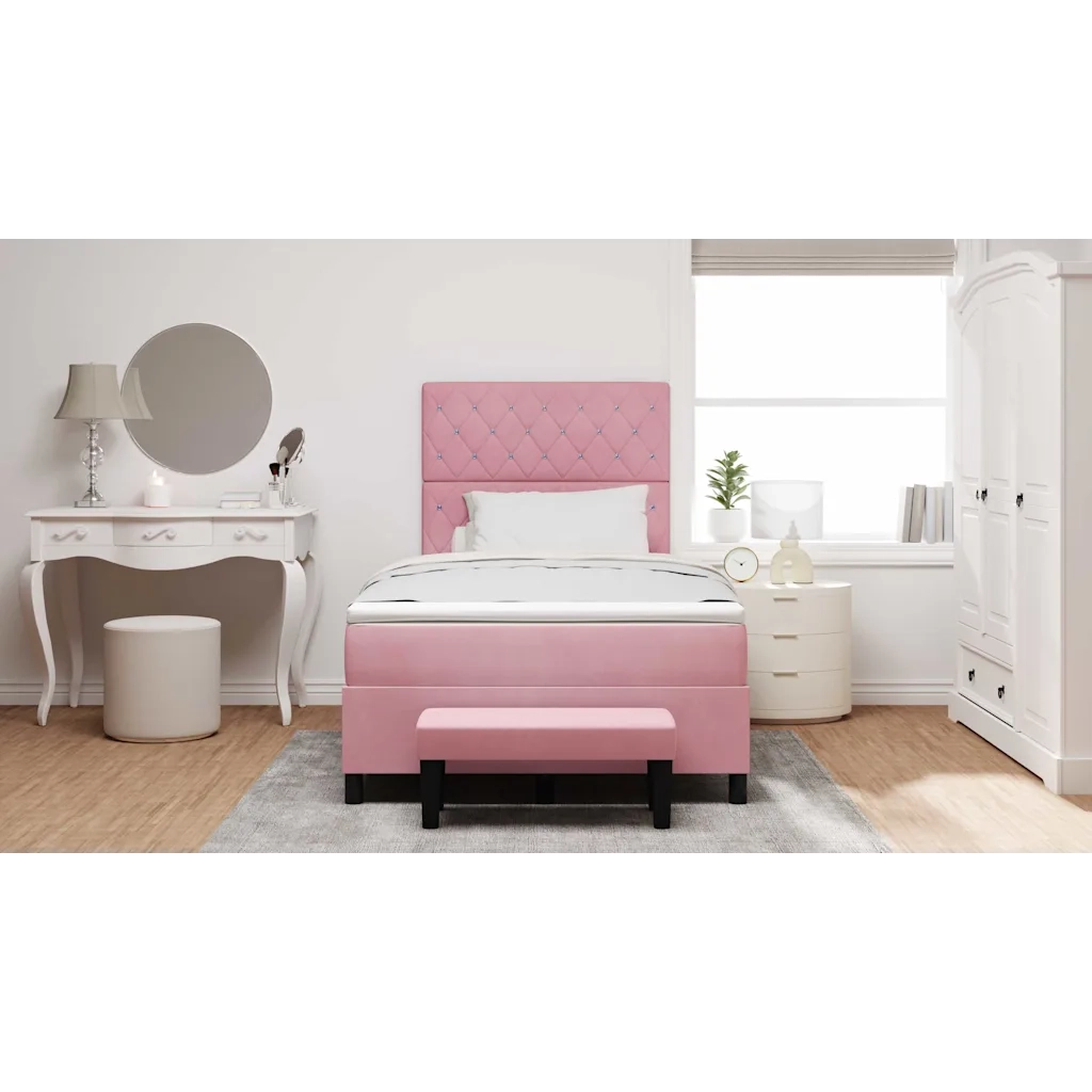Letto a molle con materasso Rosa 120 x 200 cm Velluto