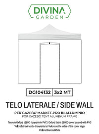 Telo Laterale 3x2 m Ricambio Per Gazebo con Porta Avvolginile Richiudibile Telo Oxford Impermeabile Bianco