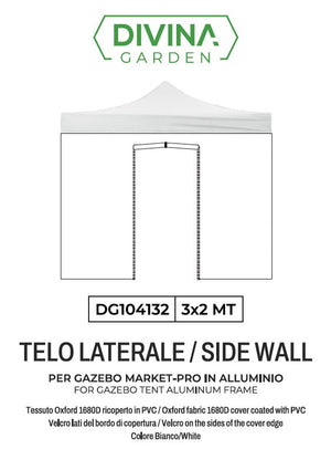 Telo Laterale 3x2 m Ricambio Per Gazebo con Porta Avvolginile Richiudibile Telo Oxford Impermeabile Bianco