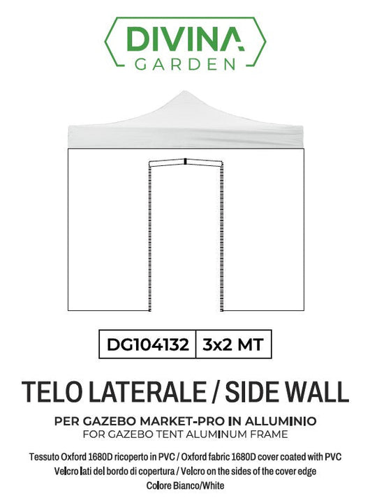 Telo Laterale 3x2 m Ricambio Per Gazebo con Porta Avvolginile Richiudibile Telo Oxford Impermeabile Bianco