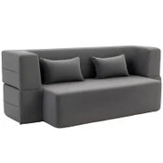Divano letto 2 posti in schiuma, con braccioli larghi, 2 cuscini, portata 360 kg, Grigio
