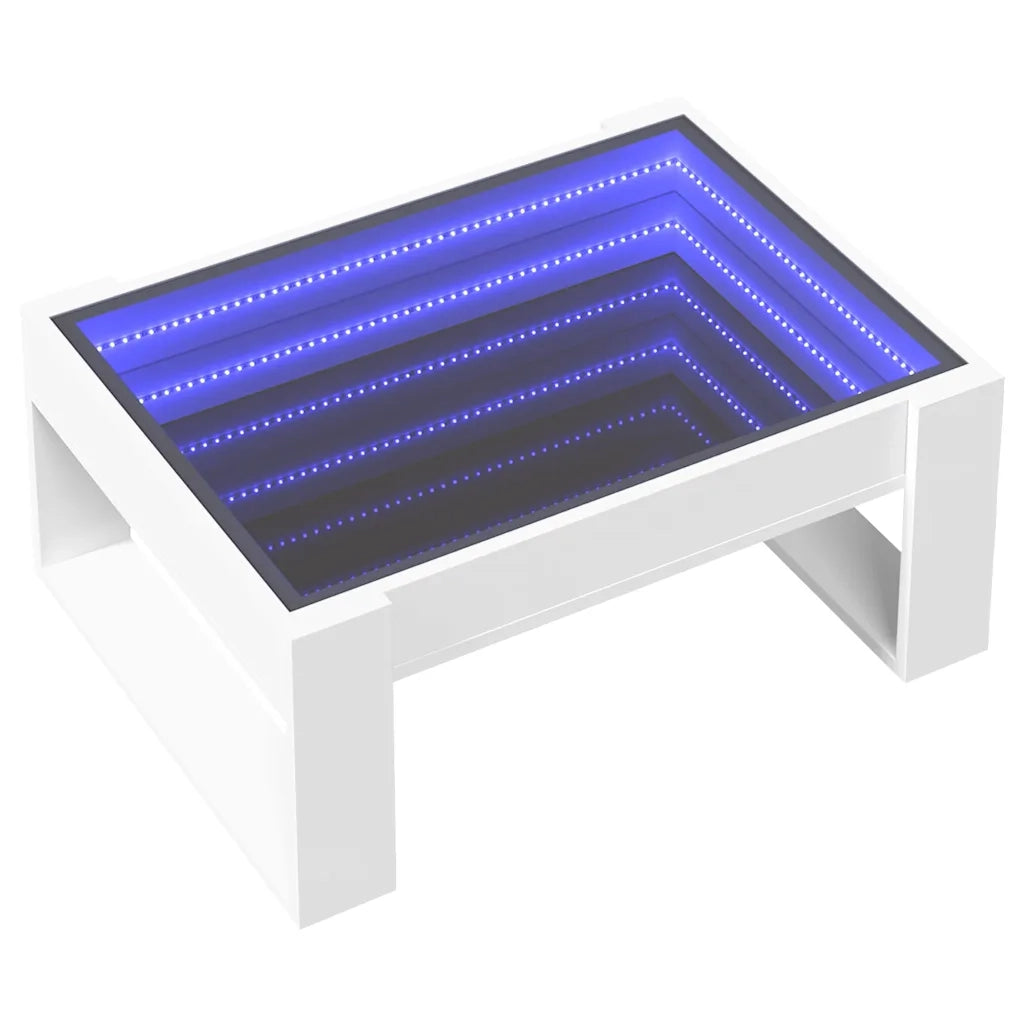 Tavolino da Salotto con LED Infinity-Tavolino da soggiorno Bianco 70x53x30 cm