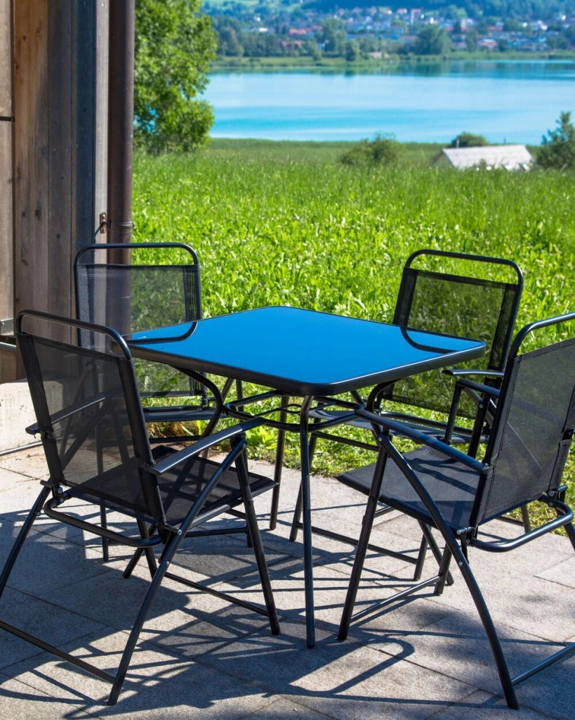 Set di 4 sedie da giardino con struttura in acciaio Nero pieghevole resistente agli agenti atmosferici