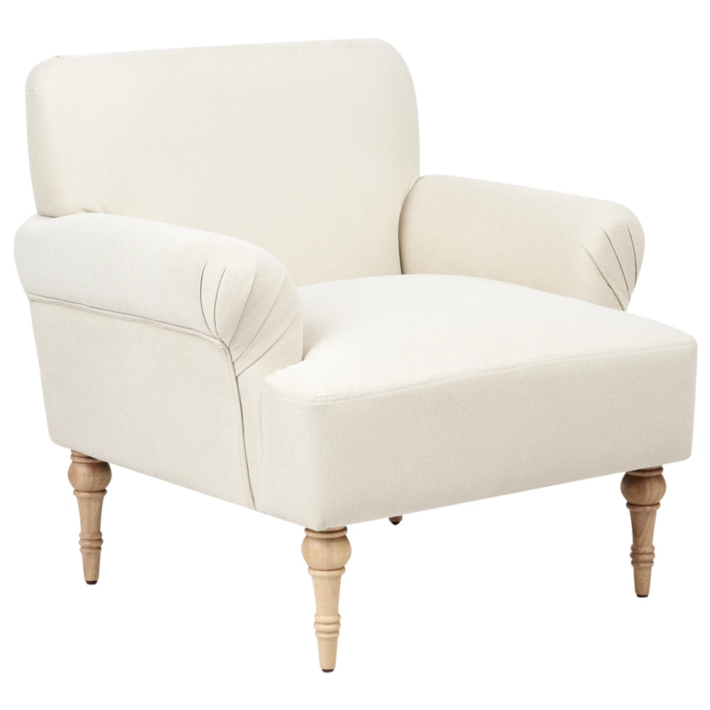 Poltrona Beige chiaro Tessuto poliestere idrorepellente Gambe in legno di gomma Arredamento minimalista retrò per il soggiorno