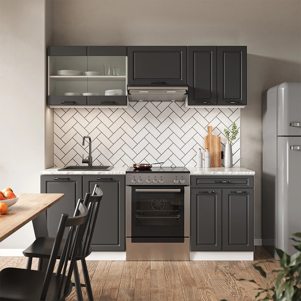 Vicco Cucina componibile Antracite casa di campagna/bianco 200 cm senza piano di lavoro