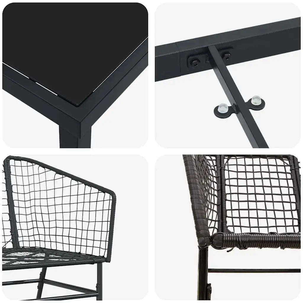 Set da Pranzo per Giardino 7 pcs Nero polyrattan 3380895