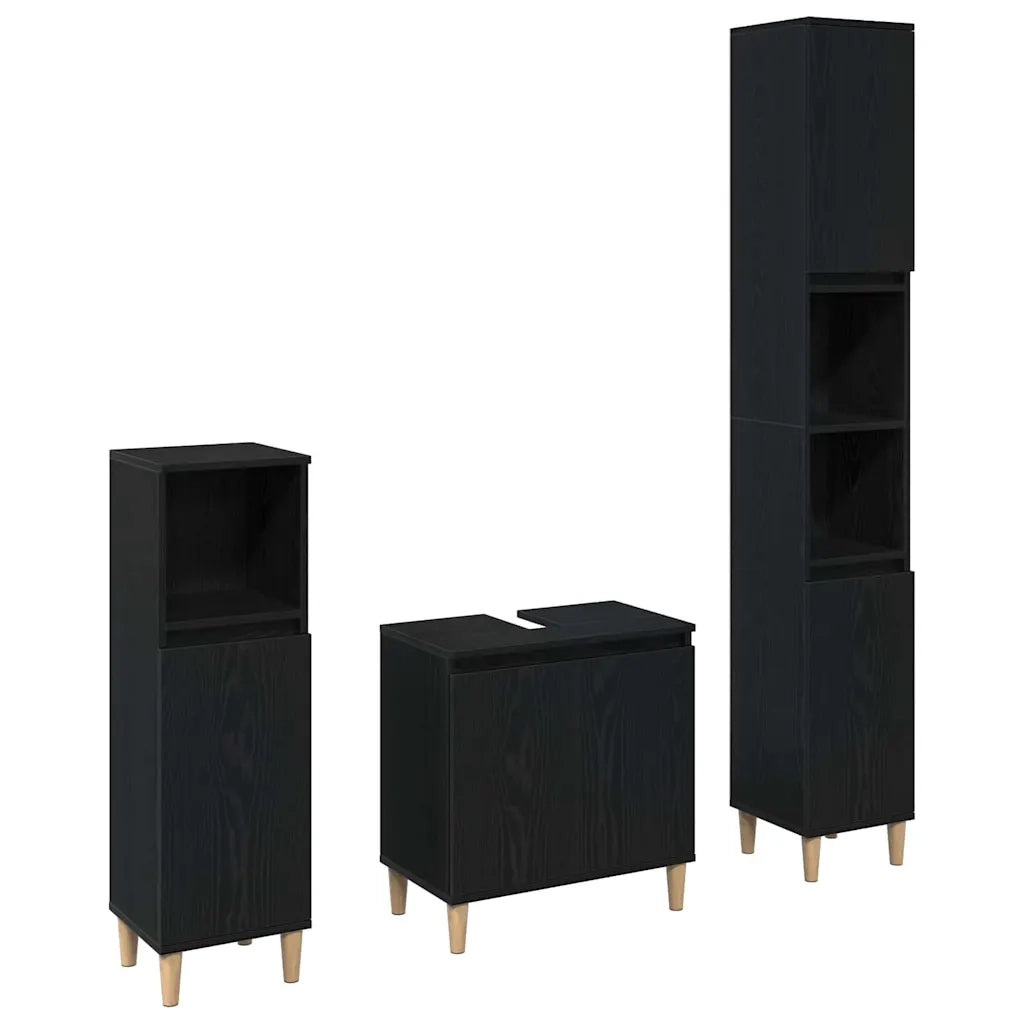 Set di mobili per il Bagno | Armadio da bagno Montaggio a parete 3 pz Rovere Nero