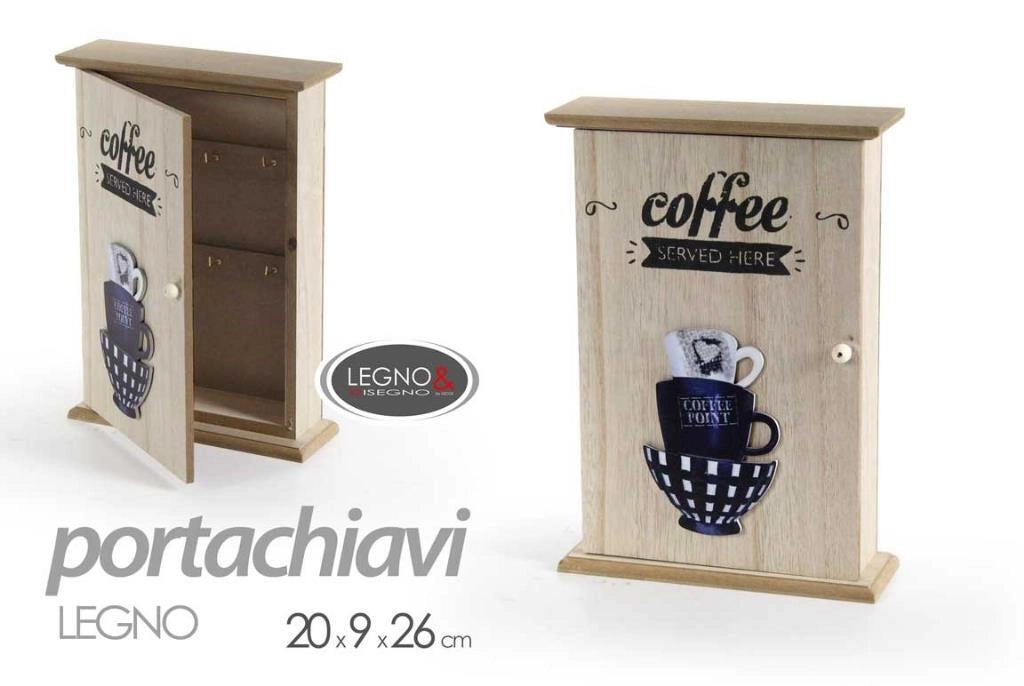 Portachiavi armadietto da parete caffe' in legno 20 x 26 x 8.5 cm
