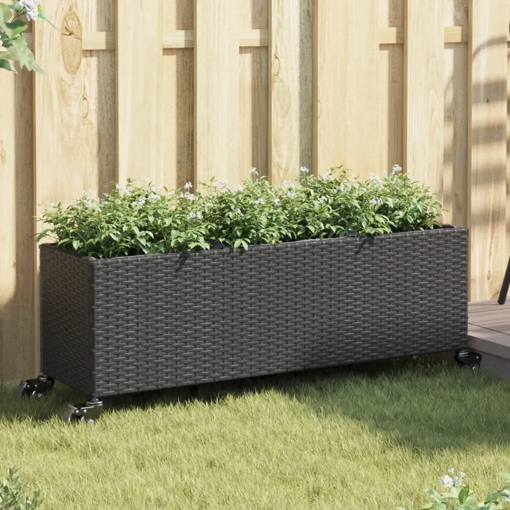 Fioriere da Giardino con Ruote 2pz Nere 107x32x38 cm Polyrattan 3210525