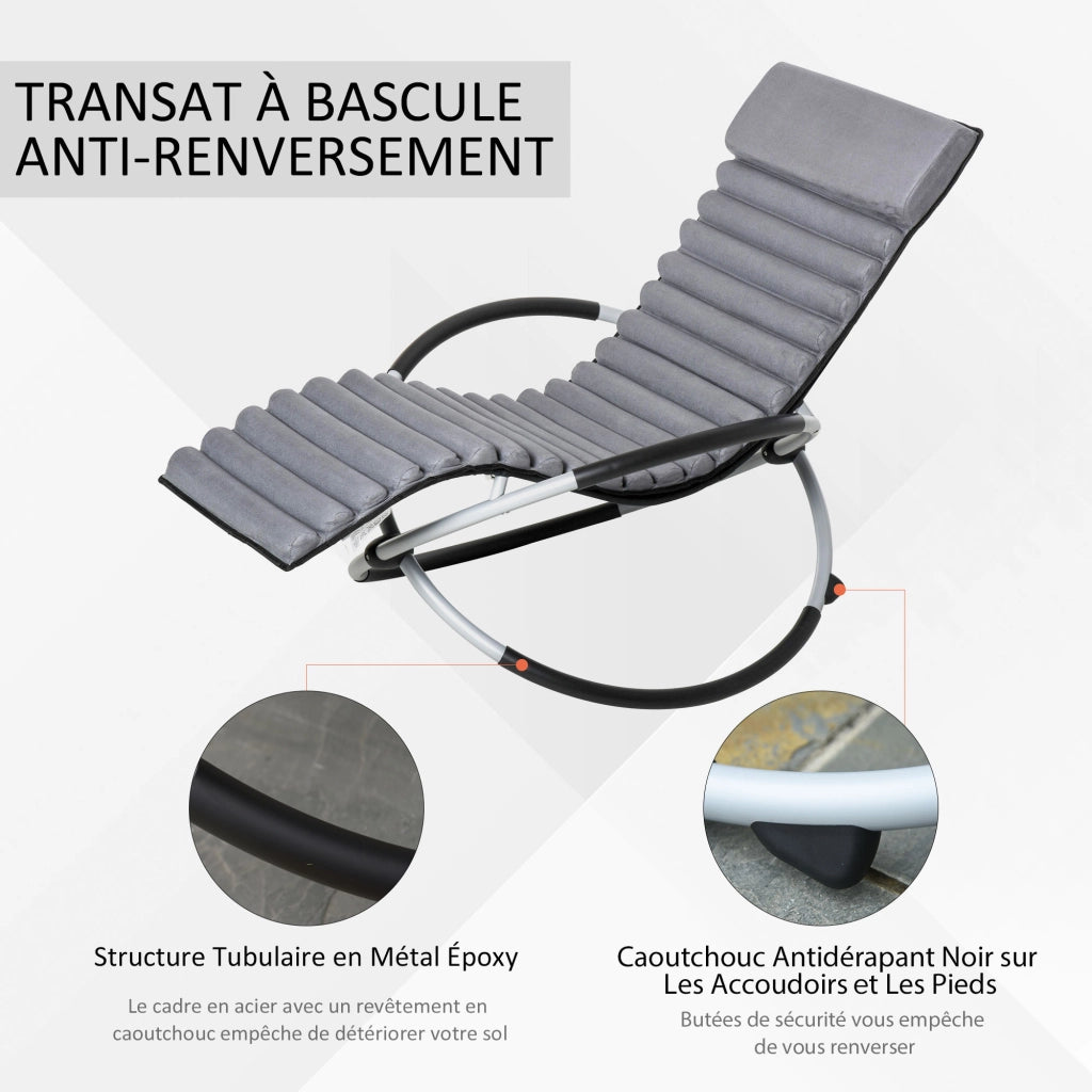 Poltrona a Dondolo Chaise Longue ¨C zephmum ¨C Grigio Scuro Tessuto Metallico con Materasso