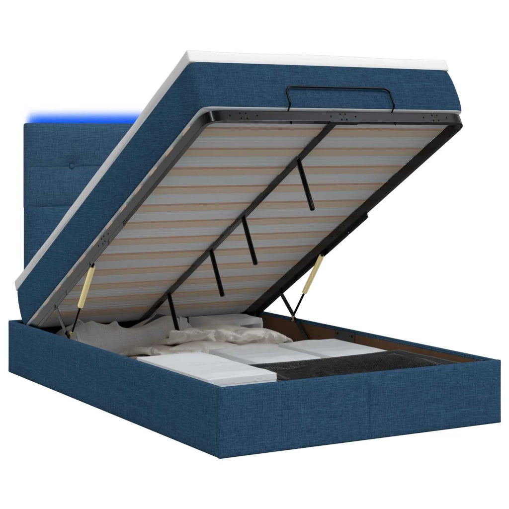 Letto Ottomano con Materasso e LED Blu 120 x 200 cm Tessuto 3458068