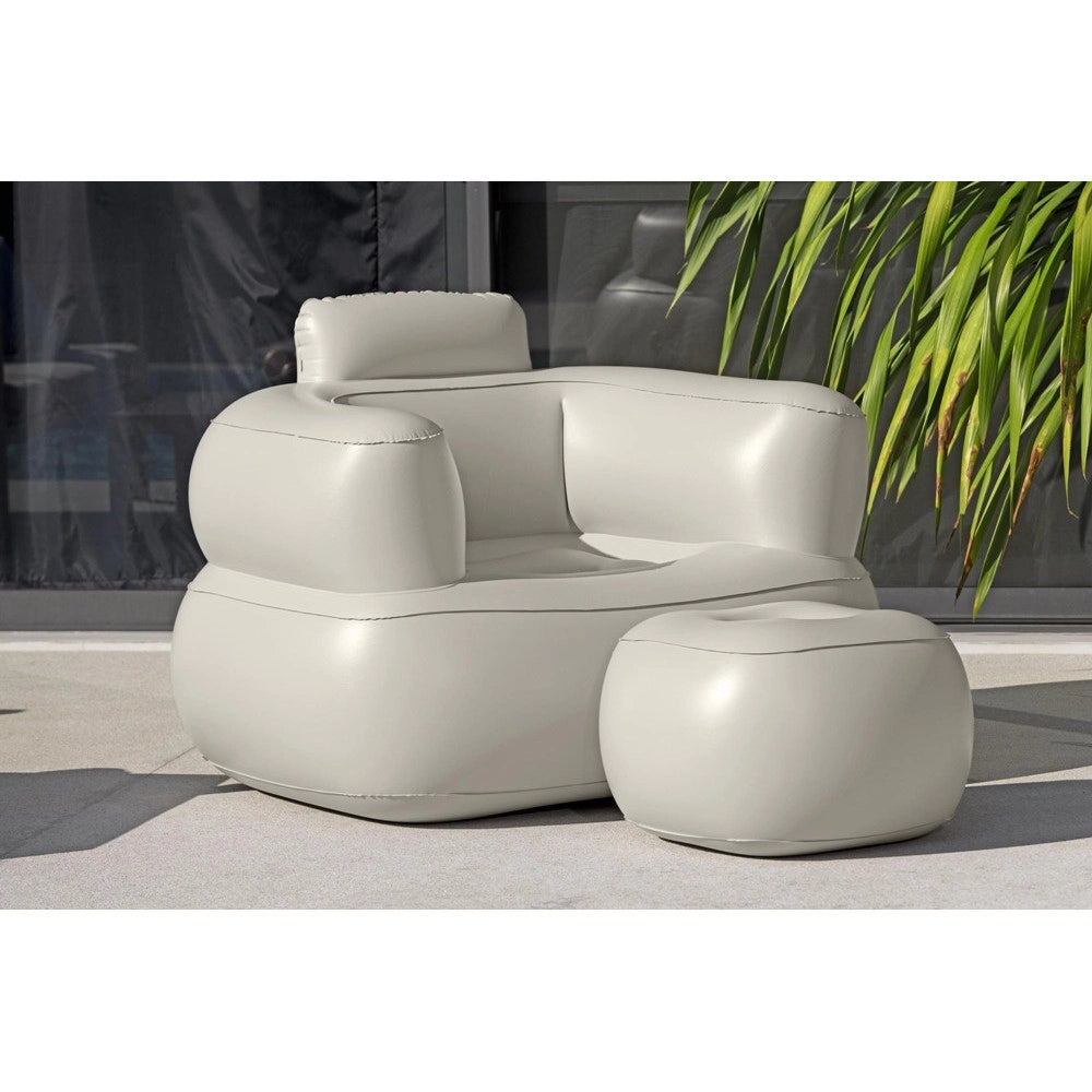 Trade Shop - Poltrona Gonfiabile Relax Comfort Con Braccioli Pouf Poggiapiedi Comfi Cube 107x99x80cm -