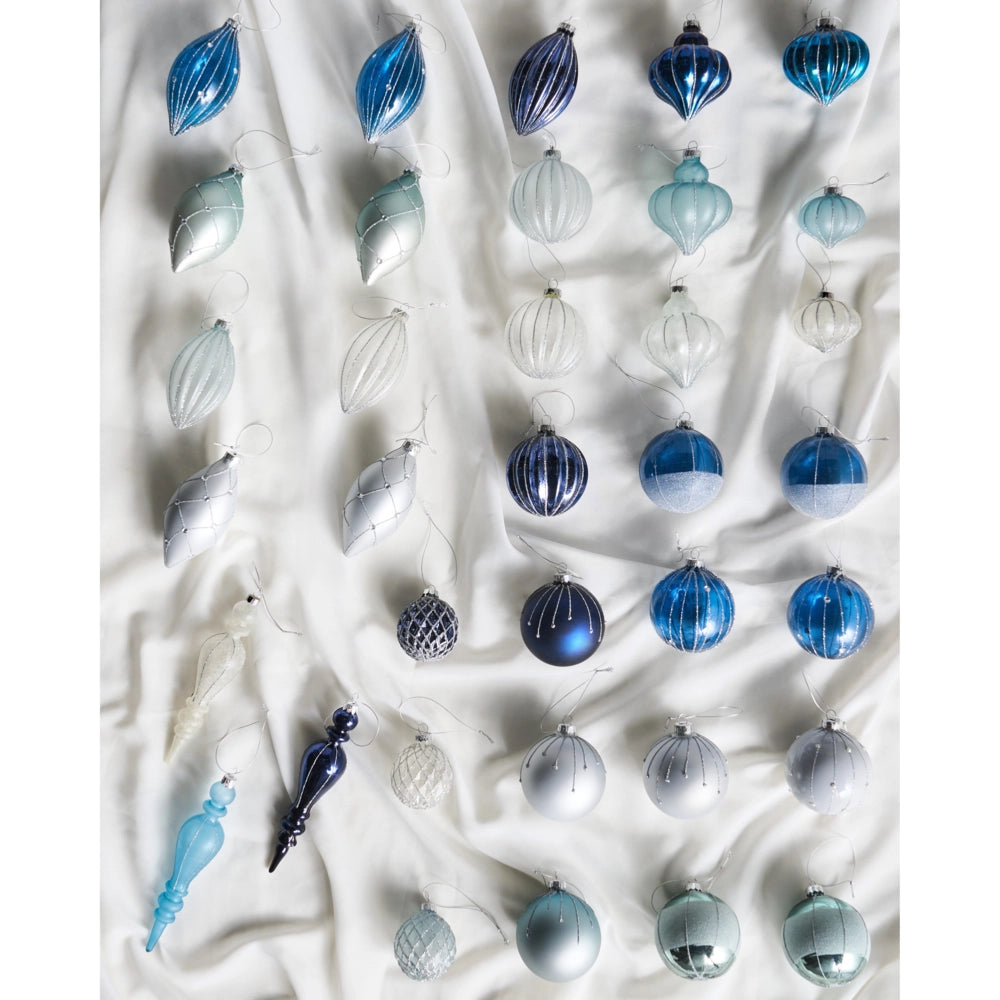 Set di 35 palline di Natale in vetro da appendere all'albero di Natale in stile tradizionale glamour blu