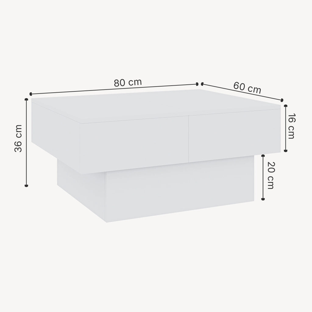 Tavolino Centrale Lens da Salotto con Piano Scorrevole 80 x 60 x 36 cm - Bianco [en.casa]