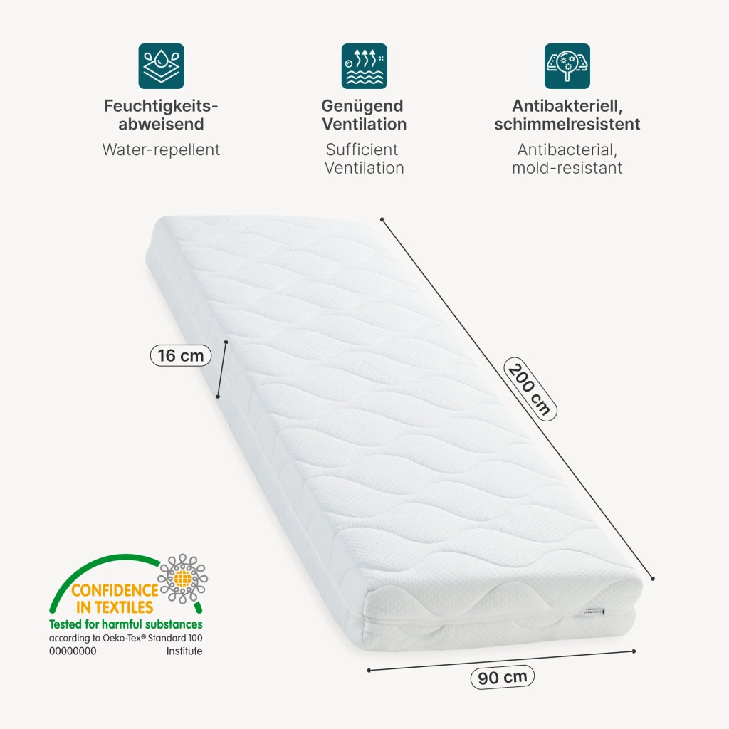 Materasso a Schiuma Fredda 90x200x16 cm con Coprimaterasso Rimovibile [neu.haus]