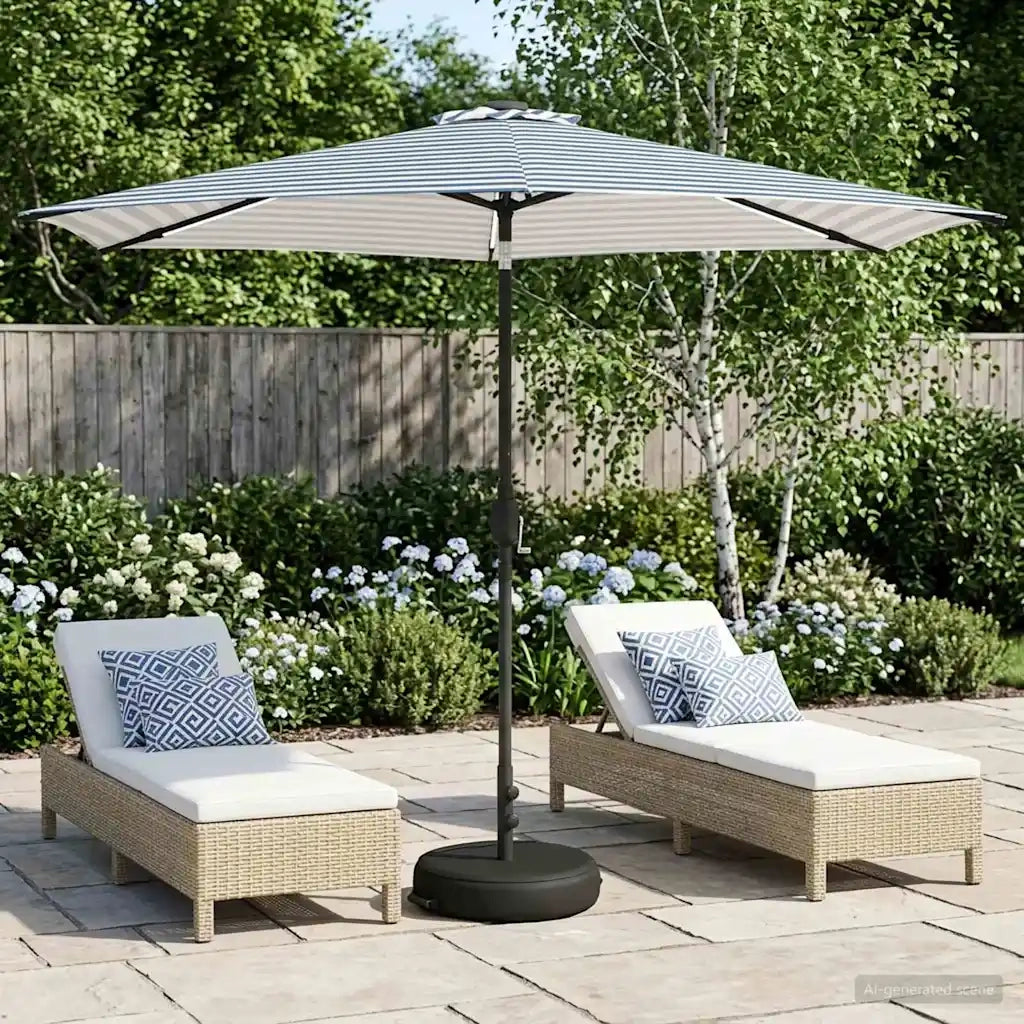 Parasol da giardino con luci LED e base 300 x 300 cm Poliestere 42036275