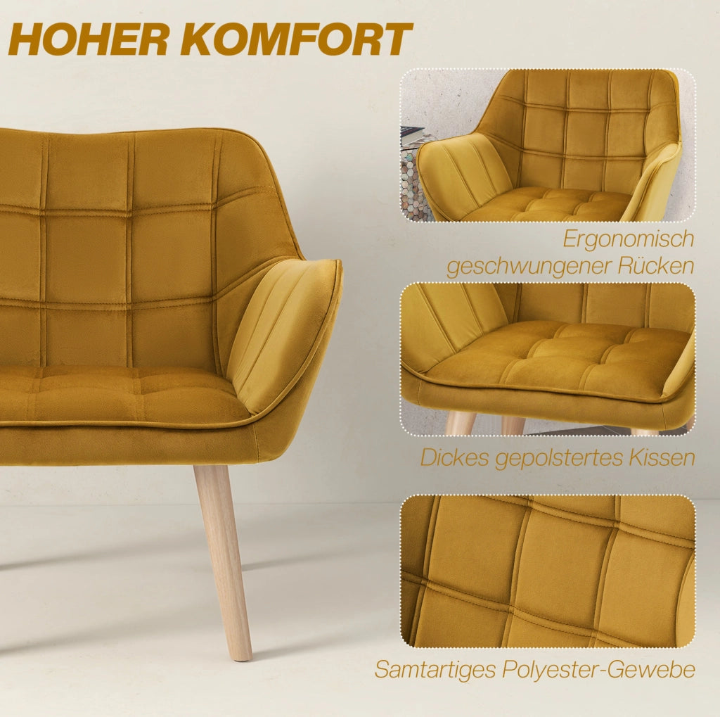 Poltrona in poliestere effetto velluto gialla, design scandinavo