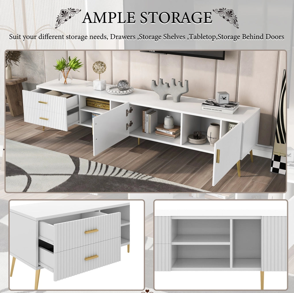 Mobile TV bianco in MDF 180 cm, 2 cassetti e 2 ante