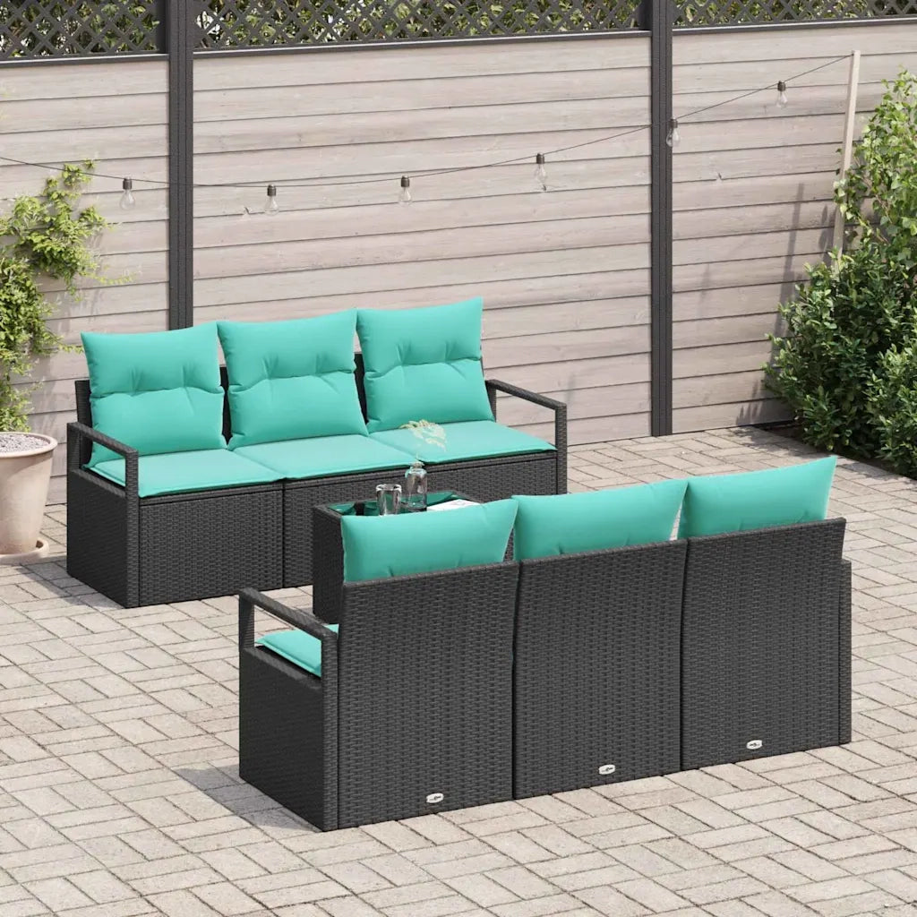 Set di divani con cuscino 7 pcs Nero e Turchese polyrattan