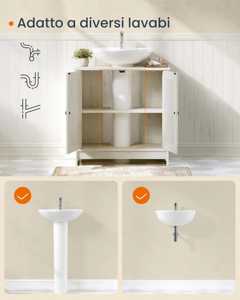 Bathroom Vanity Unit, Toolless Toolless Quick Assembly, Washbasin Cabinet with Adjustable Shelf with or Without Column, Vintage White BBC223WJ01