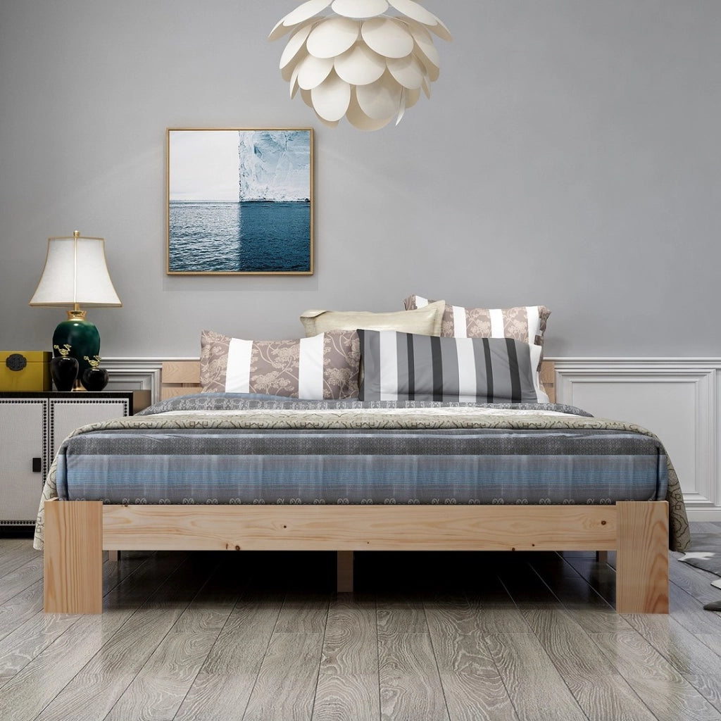 Letto matrimoniale 140x200 cm; design rustico con rete; legno; colore naturale; senza materasso